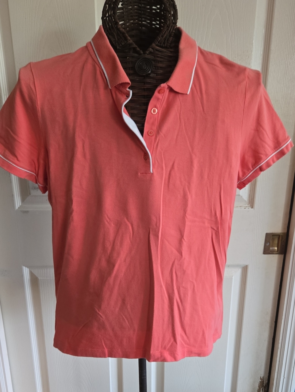 Liz Golf Women's  Short-Sleeve Coral Golf Polo with Contrast Trim- Size XL